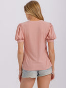 WOMEN'S SHORT PUFF SLEEVE SWISS DETAILED BLOUSE
