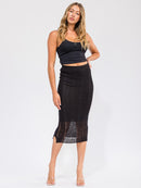 WOMEN'S ELASTIC WAIST KNITTED PENCIL MIDI SKIRT