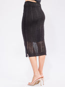 WOMEN'S ELASTIC WAIST KNITTED PENCIL MIDI SKIRT