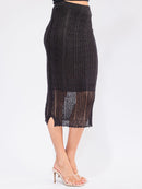 WOMEN'S ELASTIC WAIST KNITTED PENCIL MIDI SKIRT