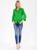 WOMEN'S 3/4 SLEEVE BUTTON UP LINEN SOLID BLOUSE