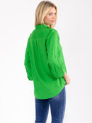 WOMEN'S 3/4 SLEEVE BUTTON UP LINEN SOLID BLOUSE
