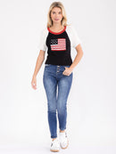 WOMEN'S SHORT SLEEVE GRAPHIC COLORBLOCK RIBBED TOP