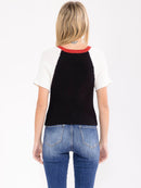 WOMEN'S SHORT SLEEVE GRAPHIC COLORBLOCK RIBBED TOP