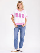 WOMEN'S SHORT SLEEVE GRAPHIC COLORBLOCK SHIRT