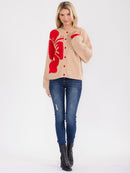 WOMEN'S LONG SLEEVE BUTTON CLOSURE GRAPHIC KNIT SWEATER