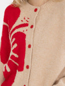 WOMEN'S LONG SLEEVE BUTTON CLOSURE GRAPHIC KNIT SWEATER