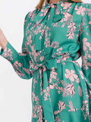 WOMEN'S LONG SLEEVE BUTTON UP SELF TIE FLORAL MINI DRESS