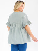 PLUS SIZE SHORT SLEEVE SURPLICE TUNIC LINEN BLOUSE