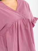 PLUS SIZE SHORT SLEEVE SURPLICE TUNIC LINEN BLOUSE
