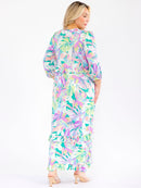 PLUS SIZE 3/4 SLEEVE FRONT POCKETS FLORAL PRINT MAXI DRESS