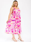 PLUS SIZE SLEEVELESS SQUARE NECK POCKETS MULTI PRINT CUT OUT BACK MAXI DRESS