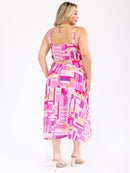 PLUS SIZE SLEEVELESS SQUARE NECK POCKETS MULTI PRINT CUT OUT BACK MAXI DRESS