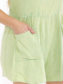 PLUS SIZE SLEEVELESS FRONT POCKETS WASHED ROMPER