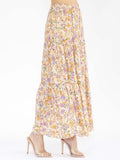 WOMEN'S ELASTIC WAIST TIERED FLORAL PRINT MAXI SKIRT
