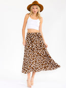 WOMEN'S ELASTIC WAIST FRONT POCKETS ANIMAL PRINT MAXI SKIRT