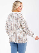 PLUS SIZE LONG SLEEVE SHIMMER MULTI KNIT PULLOVER SWEATER