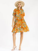 WOMEN'S SHORT SLEEVE BUTTON UP TIERED FLORAL MINI DRESS