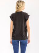 WOMEN'S SHORT SLEEVE RIBBED DETAILED BLOUSE