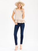 WOMEN'S SHORT SLEEVE RUFFLE BOTTOM HEM TOP