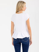 WOMEN'S SHORT SLEEVE RUFFLE BOTTOM HEM TOP