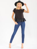 WOMEN'S SHORT SLEEVE RUFFLE BOTTOM HEM TOP