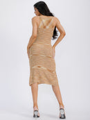WOMEN'S SLEEVELESS COLOR BLOCK BODYCON MIDI DRESS