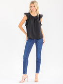 WOMEN'S RUFFLE SLEEVE SOLID LOOSE FIT BLOUSE