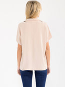 WOMEN'S SHORT SLEEVE V-NECK SOLID BLOUSE