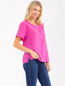 WOMEN'S SHORT SLEEVE SOLID BLOUSE