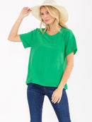 WOMEN'S SHORT SLEEVE SOLID BLOUSE