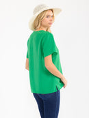 WOMEN'S SHORT SLEEVE SOLID BLOUSE