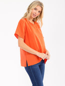 WOMEN'S SHORT SLEEVE SOLID BLOUSE