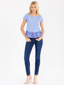 WOMEN'S SHORT SLEEVE RUFFLE BOTTOM HEM TOP