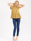 WOMEN'S SHORT SLEEVE LOOSE FIT FLORAL BLOUSE