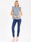 WOMEN'S SHORT SLEEVE V-NECK LOOSE FIT FLORAL BLOUSE