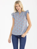 WOMEN'S SHORT SLEEVE V-NECK LOOSE FIT FLORAL BLOUSE