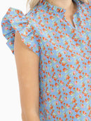 WOMEN'S SHORT SLEEVE V-NECK LOOSE FIT FLORAL BLOUSE