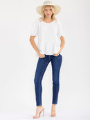 WOMEN'S SHORT SLEEVE RUFFLE BOTTOM HEM TOP