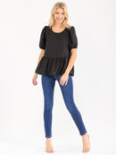 WOMEN'S SHORT SLEEVE RUFFLE BOTTOM HEM TOP