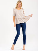 WOMEN'S SHORT SLEEVE RUFFLE BOTTOM HEM TOP