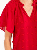 WOMEN'S SHORT SLEEVE V-NECK SWISS DETAILED BLOUSE