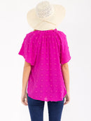 WOMEN'S SHORT SLEEVE V-NECK SWISS DETAILED BLOUSE