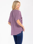 WOMEN'S SHORT SLEEVE V-NECK SWISS DETAILED BLOUSE