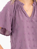 WOMEN'S SHORT SLEEVE V-NECK SWISS DETAILED BLOUSE