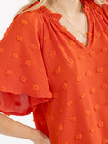 WOMEN'S SHORT SLEEVE V-NECK SWISS DETAILED BLOUSE