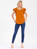 WOMEN'S RUFFLE SLEEVE SOLID LOOSE FIT BLOUSE