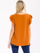 WOMEN'S RUFFLE SLEEVE SOLID LOOSE FIT BLOUSE