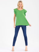 WOMEN'S RUFFLE SLEEVE SOLID LOOSE FIT BLOUSE