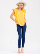 WOMEN'S RUFFLE SLEEVE SOLID LOOSE FIT BLOUSE